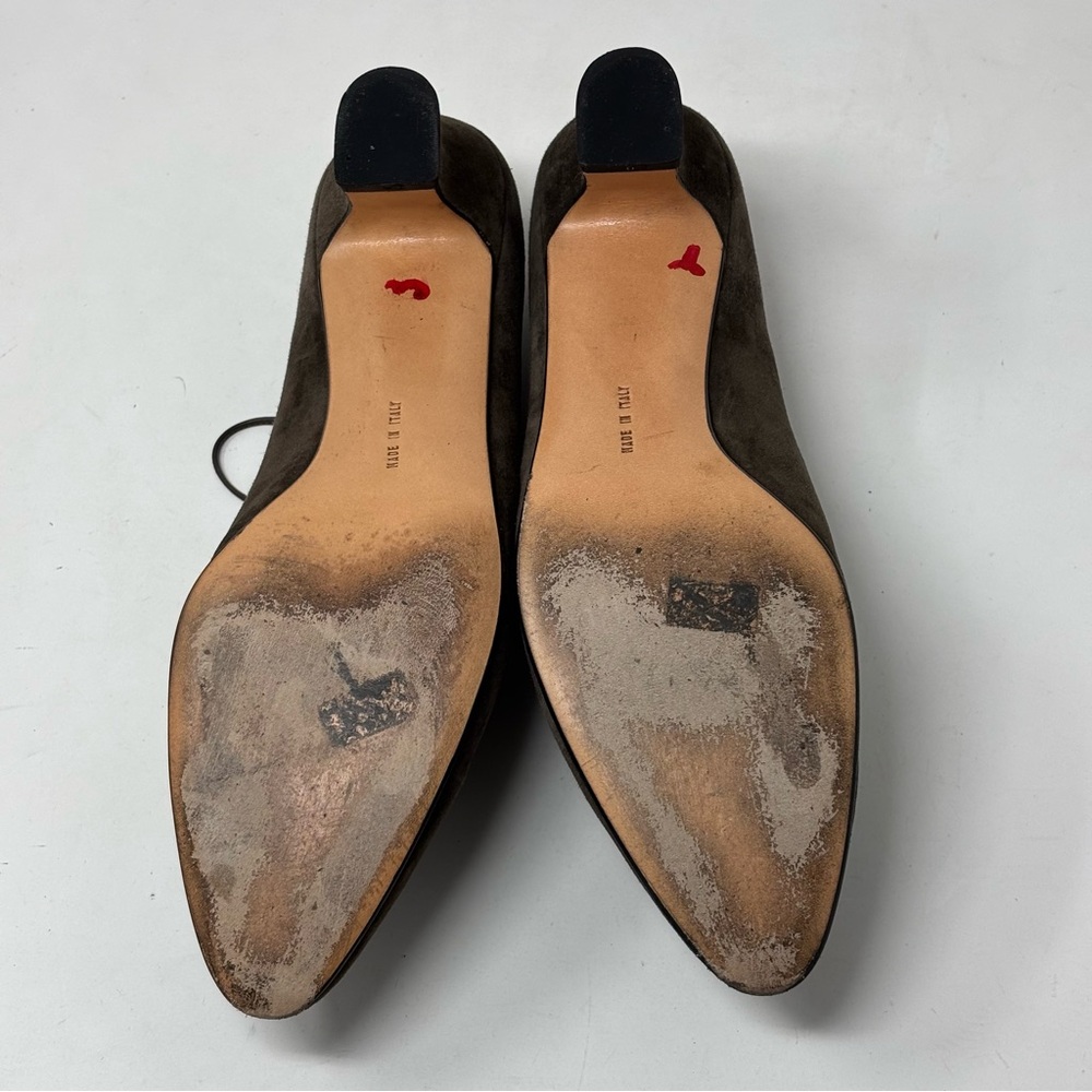Salvatore Ferragamo Brown Suede Ramato Lace Up Kitten Heels Size 8AA - Picture 10 of 15